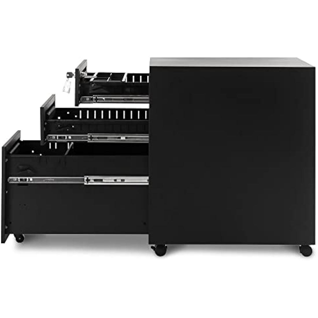 3 Drawer Mobile File Cabinet Filing Pedestal with Keys, Fully Assembled Except Casters,Metal Solid-Black