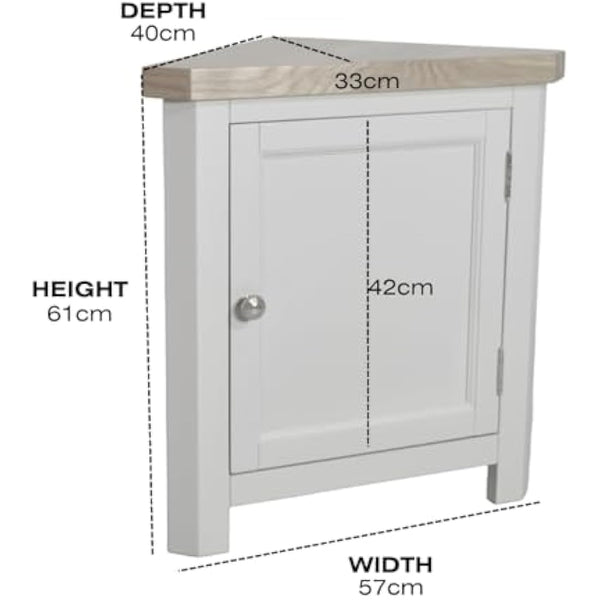 GROFurniture Painted Corner Cabinet, Painted Small Storage Cuboard, Triangle Unit Oak Top Cabinet for Livingroom, Bathroom & Hallway, Fully Assembled, Solid Built Small Corner Unit (Grey)