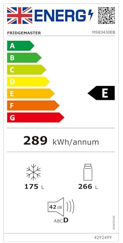 Fridgemaster MS83430EB Freestanding Slim American Side by side Door Fridge Freezer 441L, Total No Frost, Inverter compressor, Black, 83.2x178.0cm, Energy Rating E