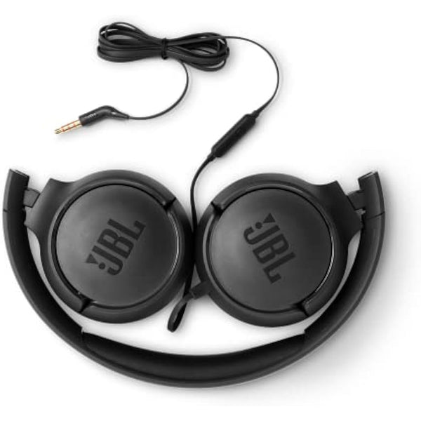 JBL Tune 500 On-Ear Lightweight Foldable Headphones with Pure Bass Sound, 1-Button Remote with Built-In Microphone, Black