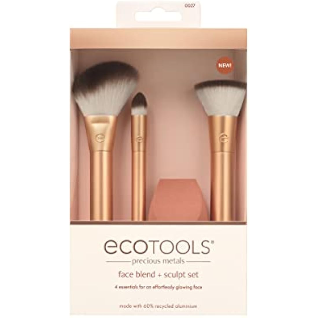 EcoTools Precious Metals Face Blend & Sculpt Set, Makeup Brush Kit, Foundation Brush, Eco-Friendly & Vegan Makeup Brush Kit, Recycled Aluminum, 4 Piece Set