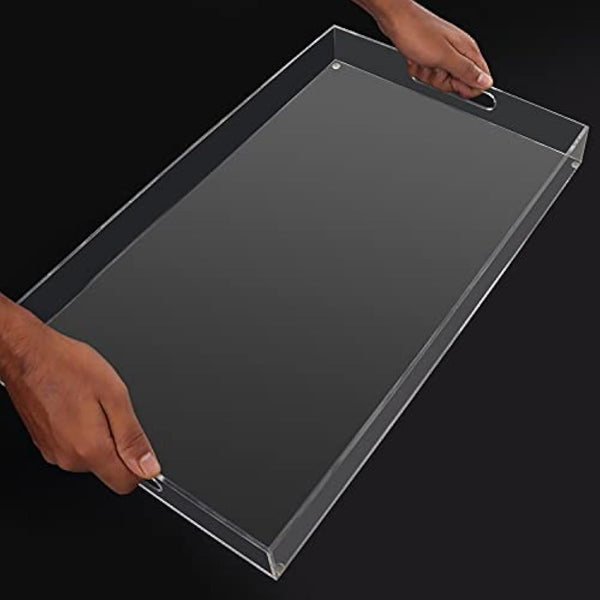 Kurtzy Clear Acrylic Plastic Serving Tray with Handles - L50 x W30cm / 19.69 x 11.81 Inches - Extra Large, Rectangular & Spill Proof - Decorative Breakfast, Tea/Coffee, Food, Drinks & Table Organiser