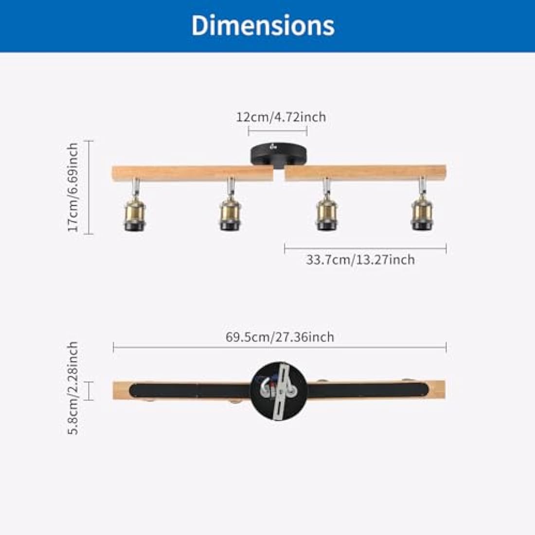 ANWIO Kitchen Lights Ceiling,4 Way Ceiling Lights Fitting,Bedroom Light Ceilings with E27,Adjustable Spotlight Bar Lighting,Living Room Lounge Light Ceilings Fittings (NO Bulbs)