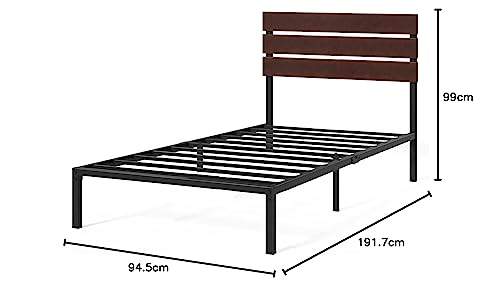 Zinus Figari Double Bed frame - Bed 135x190 cm - 31 cm Height with Underbed storage - Sustainable Bamboo and Metal Platform Bed frame with Slatted Headboard - Brown and Black