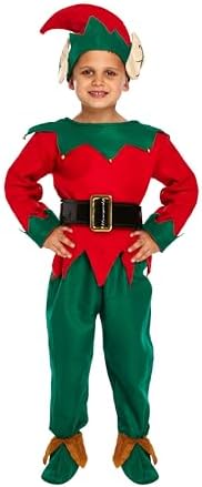 HENBRANDT Children’s Christmas Elf Costume Red and Green Santa’s Helper Elf Xmas Fancy Dress Outfit for Kids Christmas Fancy Dress for Girls and Boys