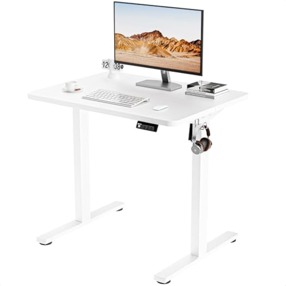 ERGOMAKER Electric Height Adjustable Standing Desk 80x60cm, Sit Stand Desk with Splicing Top for Home Office (White Frame + White Desktop)