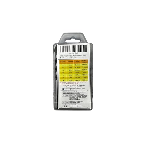 Masonry Drill Bit, Professional Masonry Drill Bit Set (10PCS) for Concrete/Glass/Brick/Cement/Tile/Wood/Etc, Industrial Strength Carbide Drill Bits Tip, 5/32"-1/2"