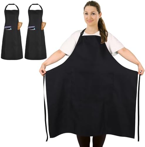FunChaos 2 Pcs Plus Size Apron, Chef Apron, Unisex Aprons with 2 Pockets for Cooking, Work, Professional Aprons (Larger Size)