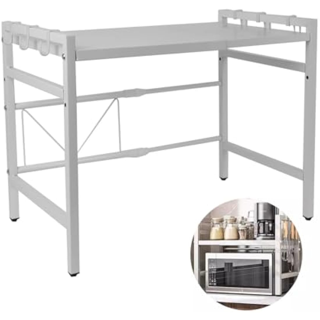 Multibao Expandable Microwave Shelf, 3 Tier Microwave oven Rack Stand Storage Holder Kitchen Corner Shelf Desktop Printer Shelf Rack, Bakers Rack (White)