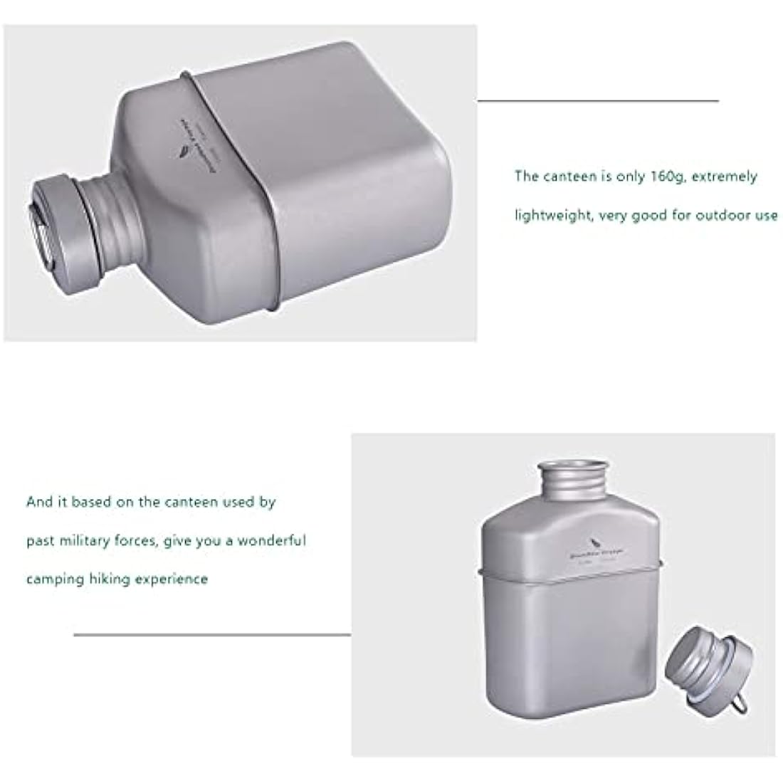 iBasingo Titanium Military Canteen Cups Set Camping Cookware Mess Kit 1100ml Large Capacity Feldflasche German Water Bottle Mug Lightweight Outdoor Backpacking Cookset with Pouch