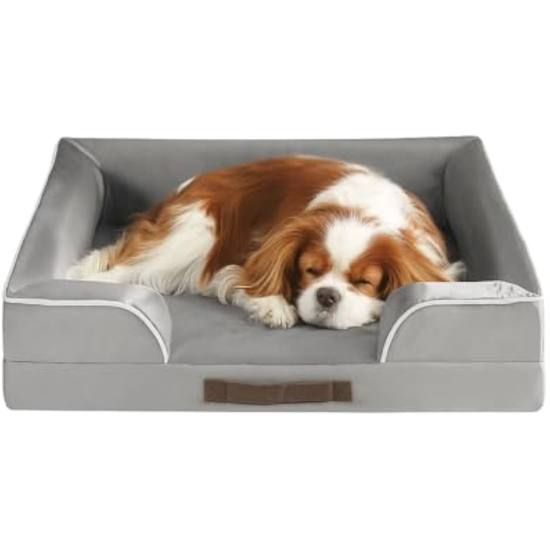 Codi Medium Memory Foam Layer Dog Bed, Washable Orthopedic Dogs Beds Couch with Removable Zipper Cover, Waterproof Pet Sofa with U-Shape Bolster, Grey, 71x58x(7.5+8.9) cm