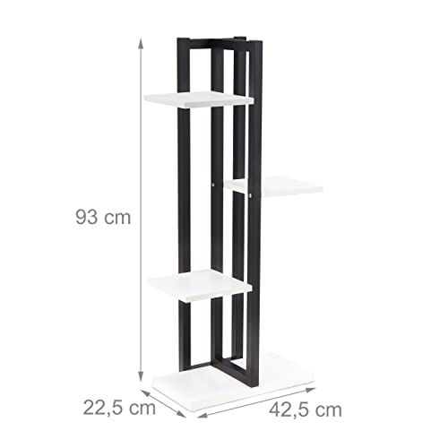 Relaxdays Metal Flower Stand, 4-Tier Indoor Pot Shelf Ladder, Wooden Look, HxWxD: 93 x 42.5 x 22.5 cm, Plant Rack, White, Steel