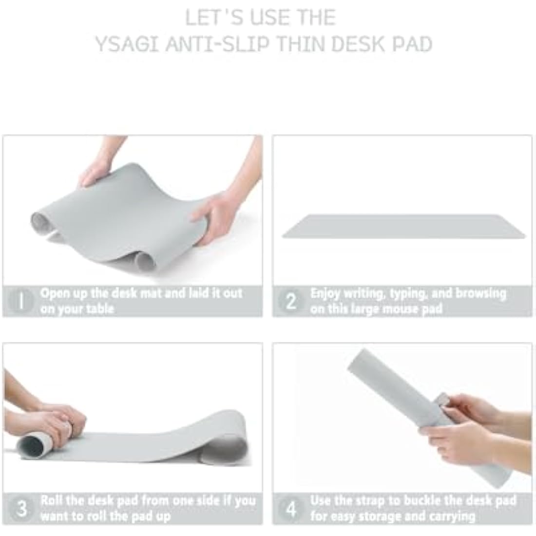 YSAGi Non-Slip Desk Pad, Waterproof PVC Leather Desk Table Protector, Ultra Thin Large Mouse Pad, Easy Clean Laptop Desk Writing Mat for Office Work/Home/Decor (80 x 40 cm, Silver Grey)