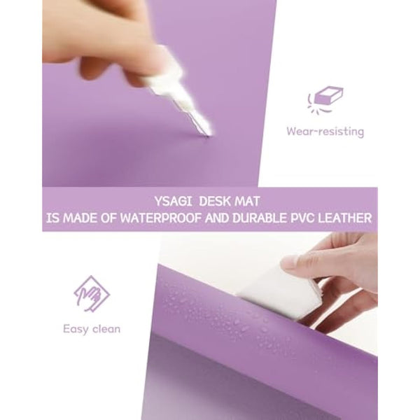 YSAGi Non-Slip Desk Pad, Waterproof PVC Leather Desk Table Protector, Ultra Thin Large Mouse Pad, Easy Clean Laptop Desk Writing Mat for Office Work/Home/Decor (90 x 43 cm, Purple)
