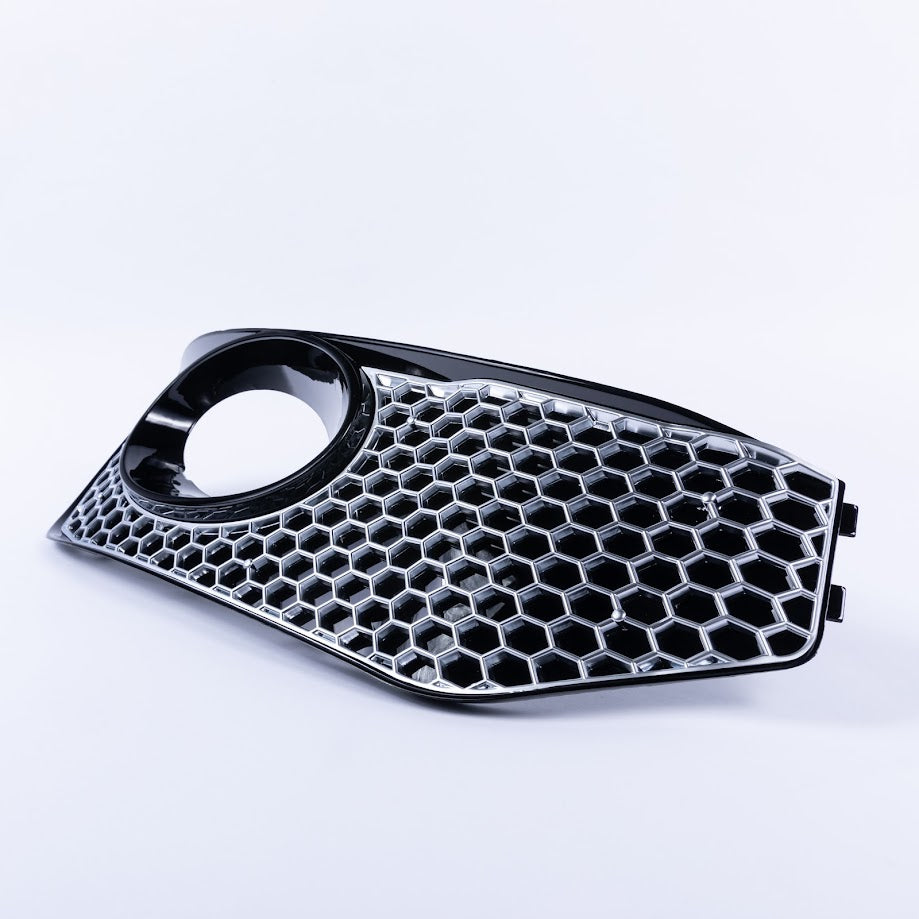 For VW T5.1 Transporter Honeycomb Bumper Grille + Fog Light Trims + Number Plate Trim Matte Chrome Sportline Painted and Ready to Fit