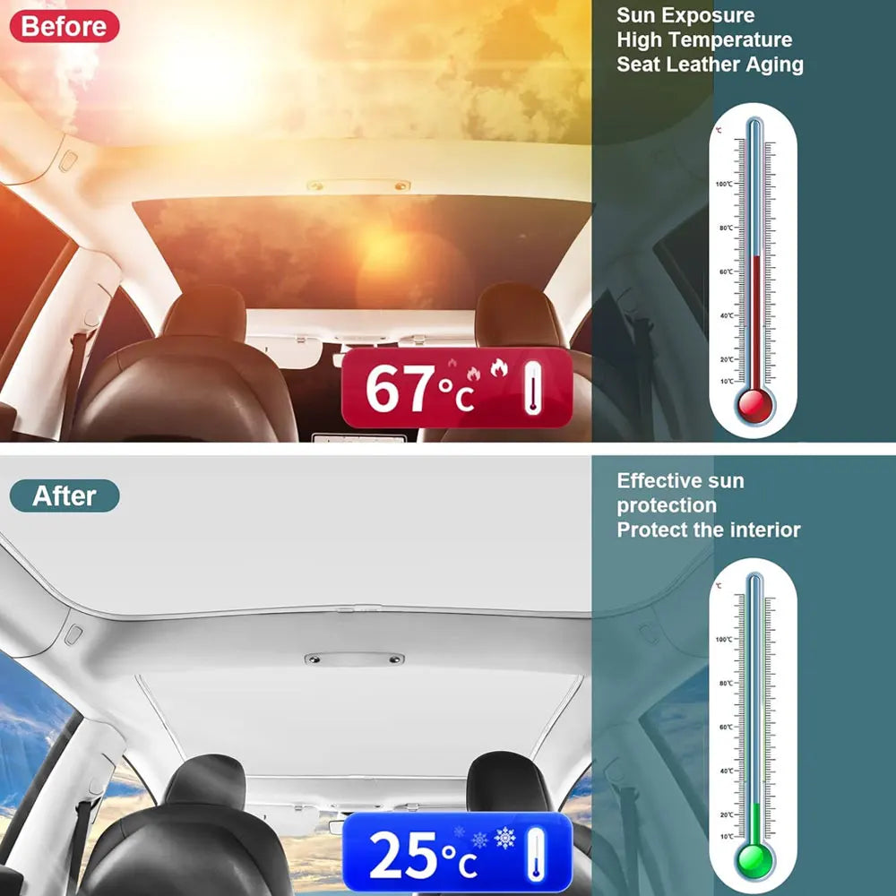 Sunshades For Tesla Model 3 Sunroof Highland 2025 Model Y 2020-25 Ice Cloth Buckle Sun Pare Glass Front Rear Skylight Accessory