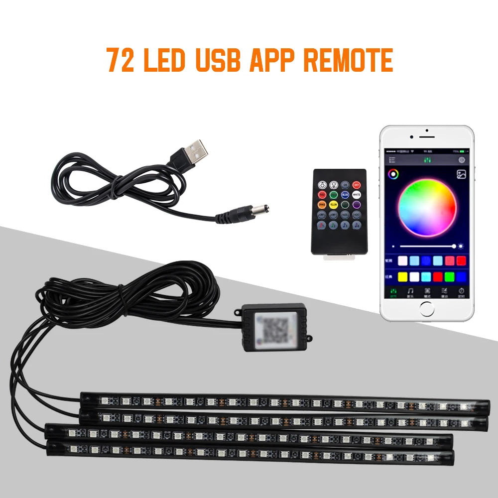 RGB Automotive Atmosphere Decorative Lamp Led Interior Light Strip Car Foot Ambient Lights with USB Cigarette with Remote Voice