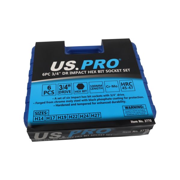 US PRO Tools 6pc 3/4" dr Impact Hex Allen Bit Socket Set Sockets 14 - 27mm 3770