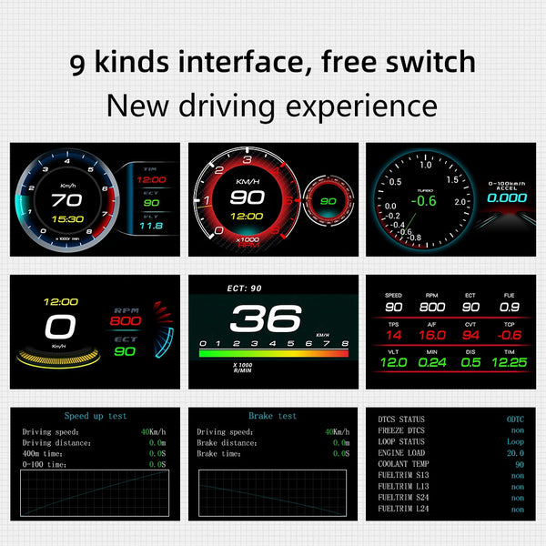 OBD2 Car HUD F9 OBD Head Up Display Auto Smart Car On-board Computer Gauge Digital Speedometer Temperature Engine RPM Alarm