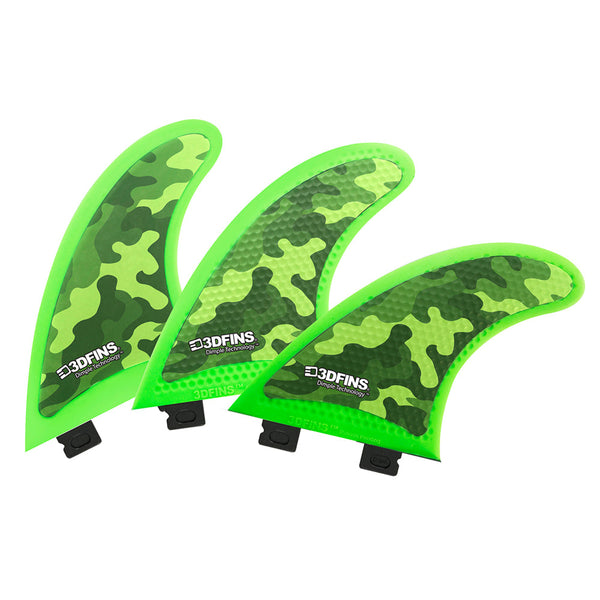 3D Fins - All Rounder Thruster - Soft - Green Camo (FCS1 / FCS2 / Catch Surf / Futures)