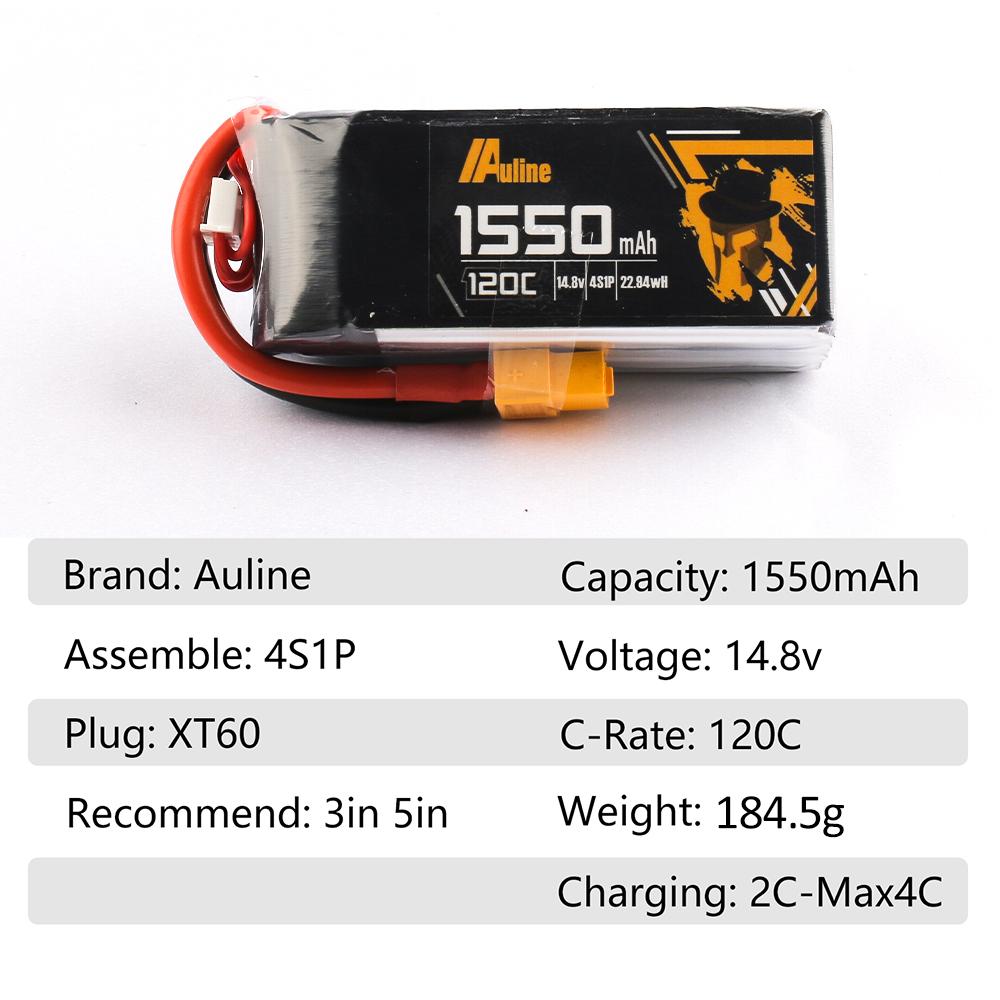 AuLine 1550mAh 4S 14.8V 120C XT60 Lipo Battery