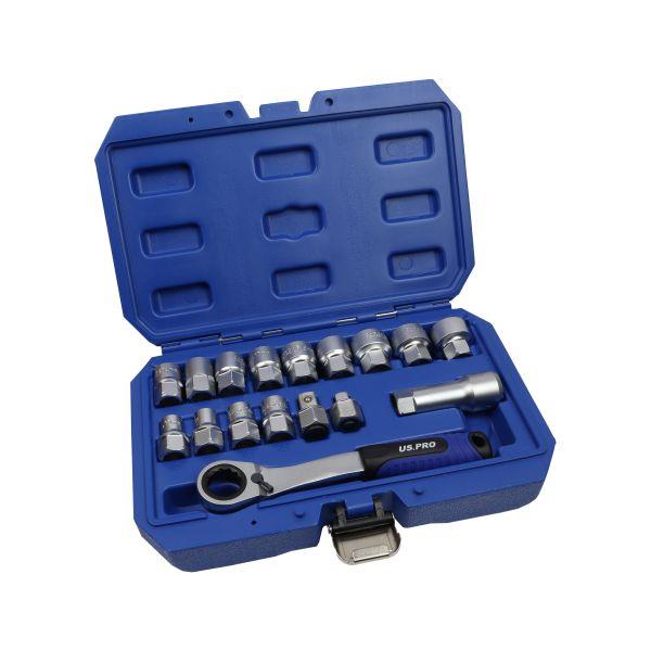 US PRO Tools 17pc Go Through Socket Set With 3/8" & 1/2" Drive Adaptors 7559