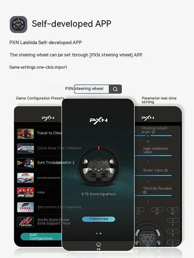 Pxn V10 Steering Wheel Gaming Controller Wired Force 900 Rotation Game Steering Wheel For Ps3/Ps4/Switch/Xbox Man Gifts Custom