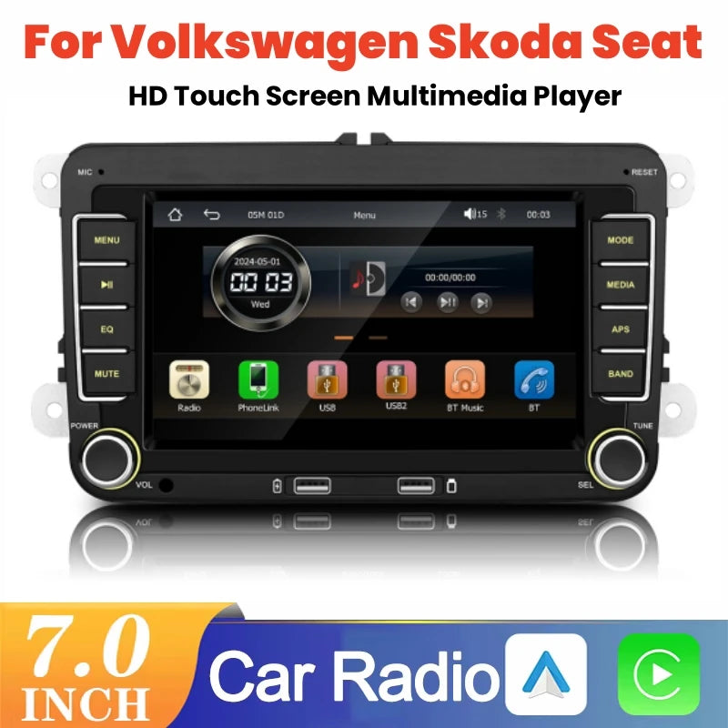 7 Inch Car Stereo MP5 Player Touch Creen BT AM/FM Radio Receiver With Android Auto Carplay For VW/Seat/Skoda/Passat/Golf/Polo