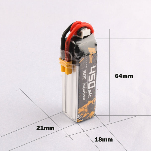 AuLine 450mAh 3S 11.4V HV 80C XT30 Lipo Battery (2x Pack) for Toothpick and CineWhoop