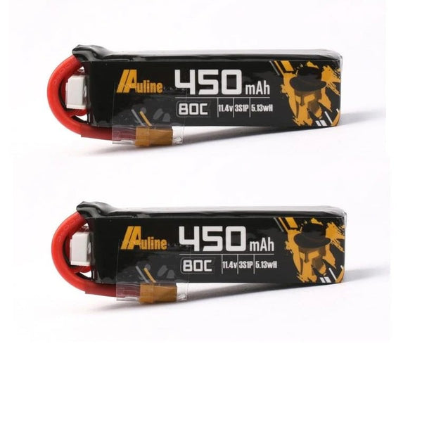 AuLine 450mAh 3S 11.4V HV 80C XT30 Lipo Battery (2x Pack) for Toothpick and CineWhoop