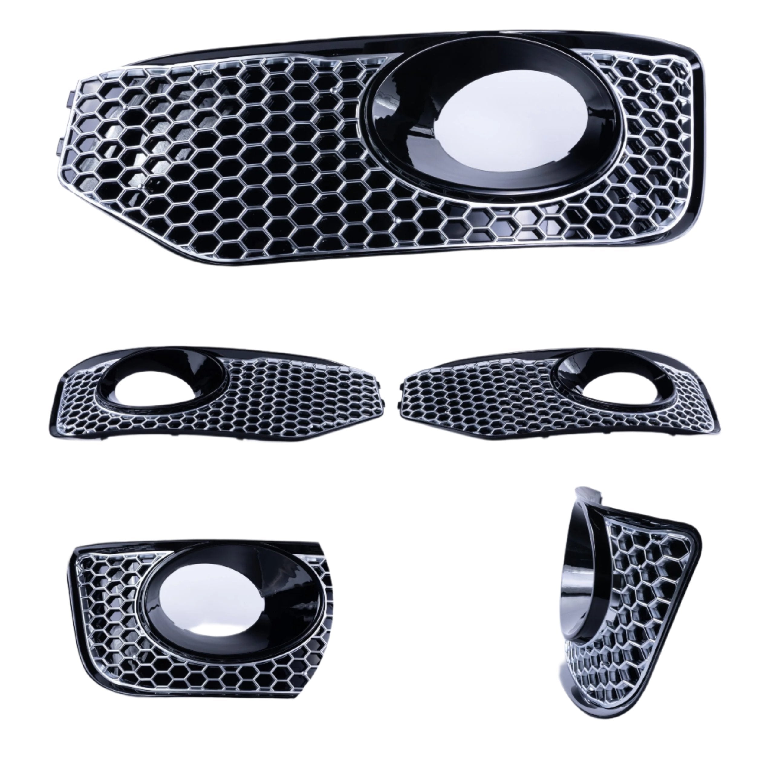 For VW T5 .1 Transporter Honeycomb Sport-Line Front Spoiler Foglight Trims (Matte Chrome)