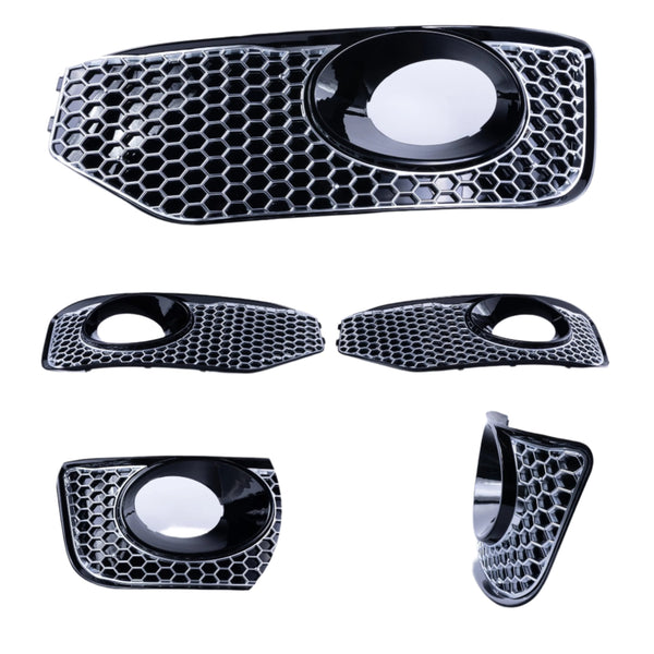 For VW T5 .1 Transporter Honeycomb Sport-Line Front Spoiler Foglight Trims (Matte Chrome)