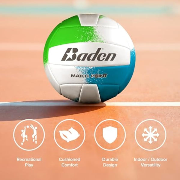 Baden Match Point Cushioned Synthetic LeatherOutdoor Recreation Backyard Volleyball + College Camp Ball All Ages Official Size 5