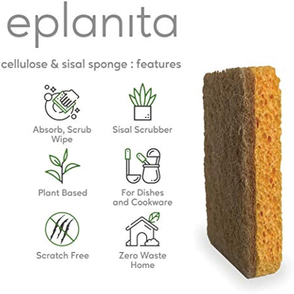 eplanita Natural Plant Based Scrub Sponges (6 Pack), Non-Scratch, Biodegradable Eco Scourers for Kitchen and Bathroom