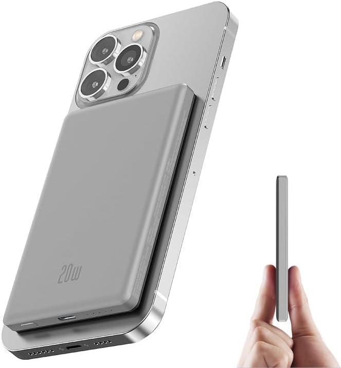2025 Ultra Slim Power bank iPhone for Magsafe, 20W Super Fast Charging Powerbank Wireless Magnetic Portable Charger,USB C in&Out PD 3.0 Phone Battery Pack for i-Phone 16/15/14/13/12 Mini Plus Pro Max