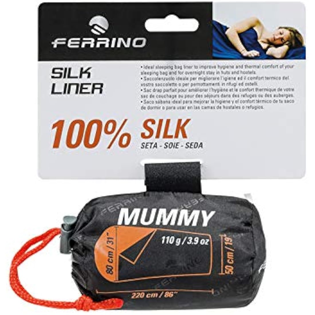 Ferrino - Silk Sleeping Bag Liner - Mummy Model - Ultralight - Silk - White.