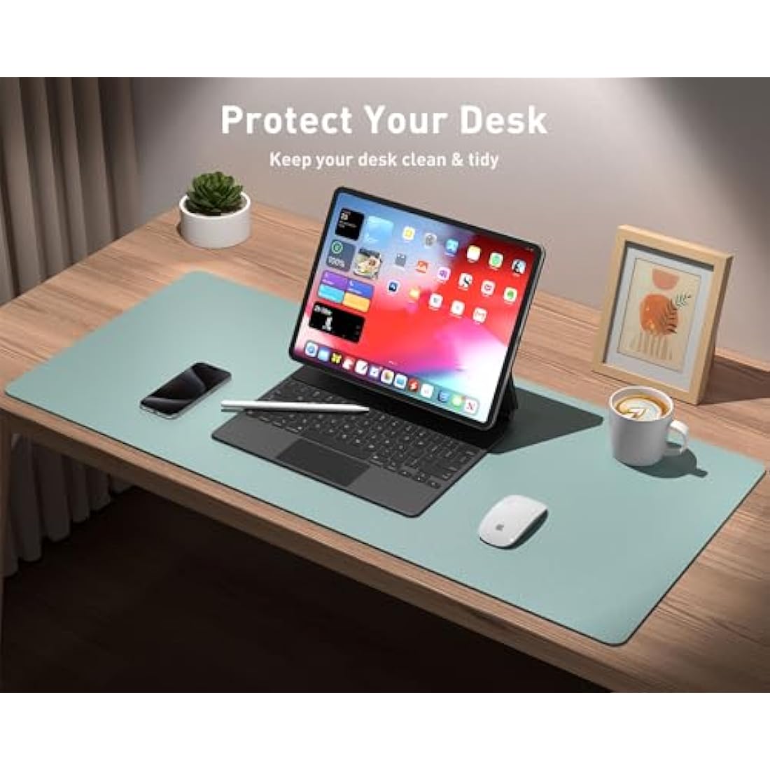 Aothia Leather Pad, Mouse Mat, Office Desk Mat, Non-Slip PU Leather Desk, Laptop Desk Pad, Waterproof Desk Writing Pad for Office and Home (91 cm x 43 cm, Light Blue)