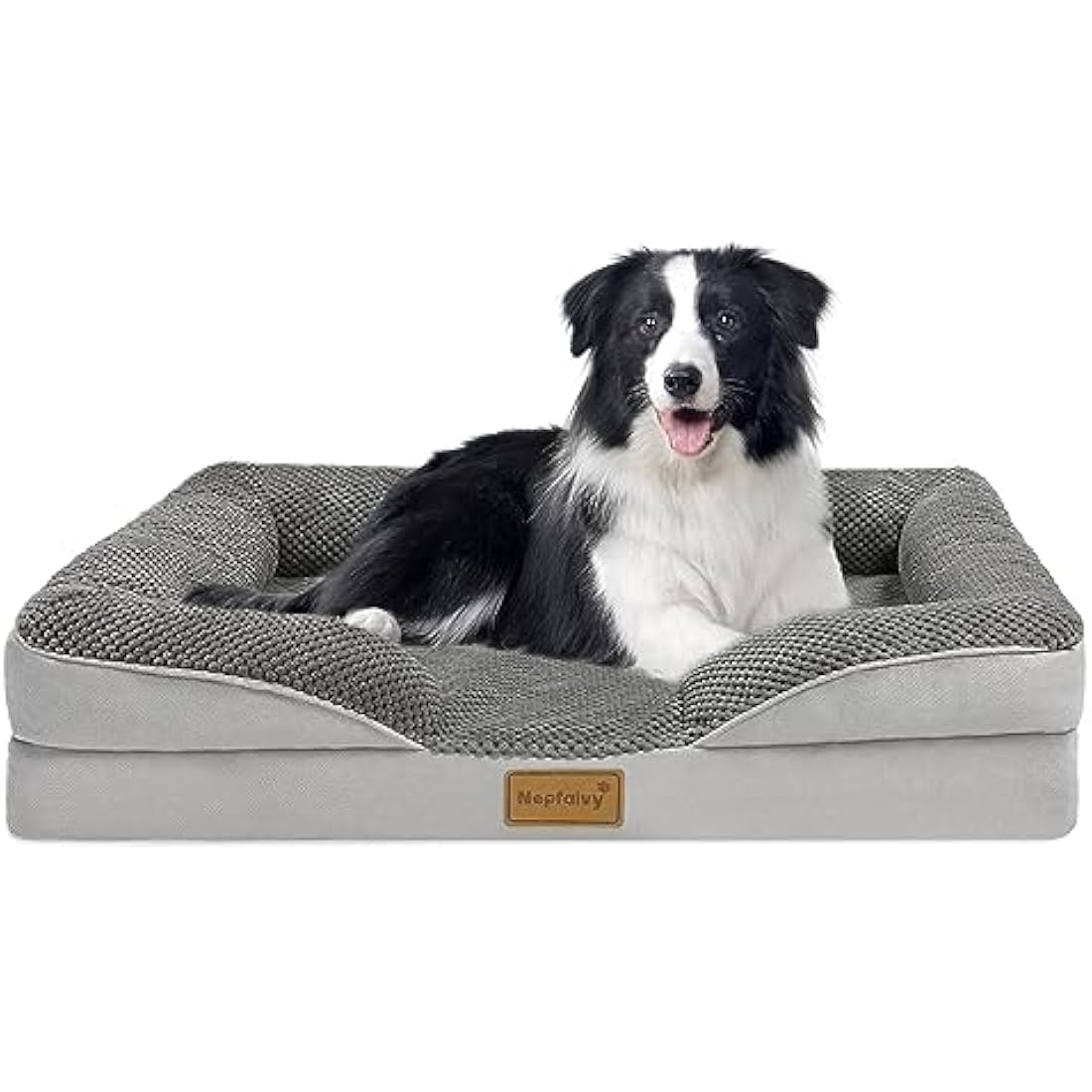 Nepfaivy Dog Bed Large Waterproof - Orthopedic Dog Bed with Pillow Cushions, 91×68cm Soft Large Crate Sofa Mattress with Removable and Washable Covers, Dark Grey