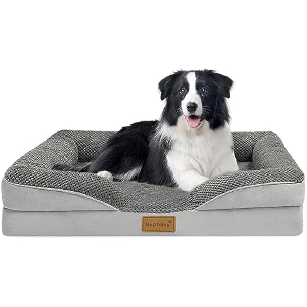 Nepfaivy Dog Bed Large Waterproof - Orthopedic Dog Bed with Pillow Cushions, 91×68cm Soft Large Crate Sofa Mattress with Removable and Washable Covers, Dark Grey