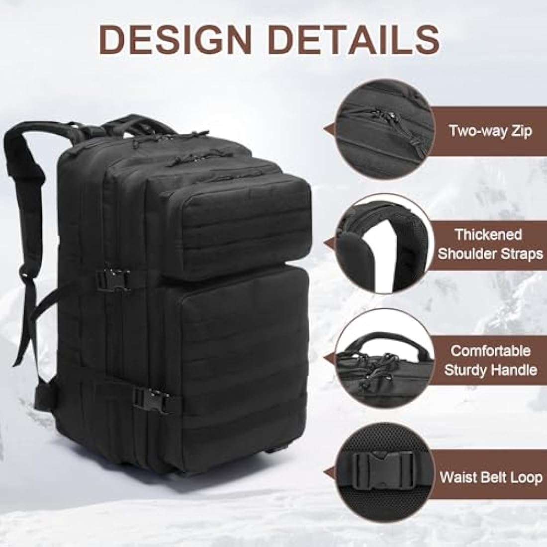 SHANNA 45L Military Tactical Backpacks, Large Capacity Hiking Camping Backpack, Waterproof Outdoor Sport Gym Travel Daypack Molle Army Rucksack 3 Day Bug Out Bag Survival Equipment for Men Women