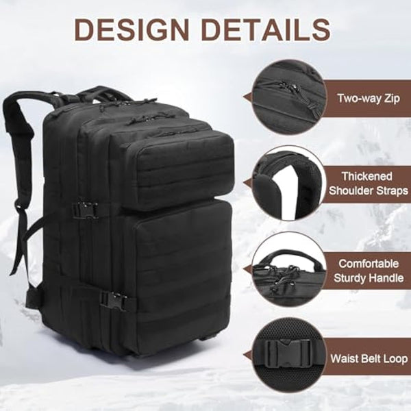 SHANNA 45L Military Tactical Backpacks, Large Capacity Hiking Camping Backpack, Waterproof Outdoor Sport Gym Travel Daypack Molle Army Rucksack 3 Day Bug Out Bag Survival Equipment for Men Women