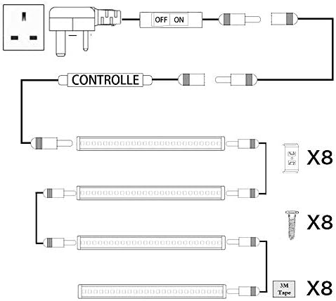 AlBOO Under Cabinet Kitchen Lights Wired LED 6000K Dimmable,28cm Under Cupboard Kitchen Lights 12V Plug in with Mains,Ultra Thin Fixture Under Couter Lights Display Lights for Cabinet Cupboard 4 Pack