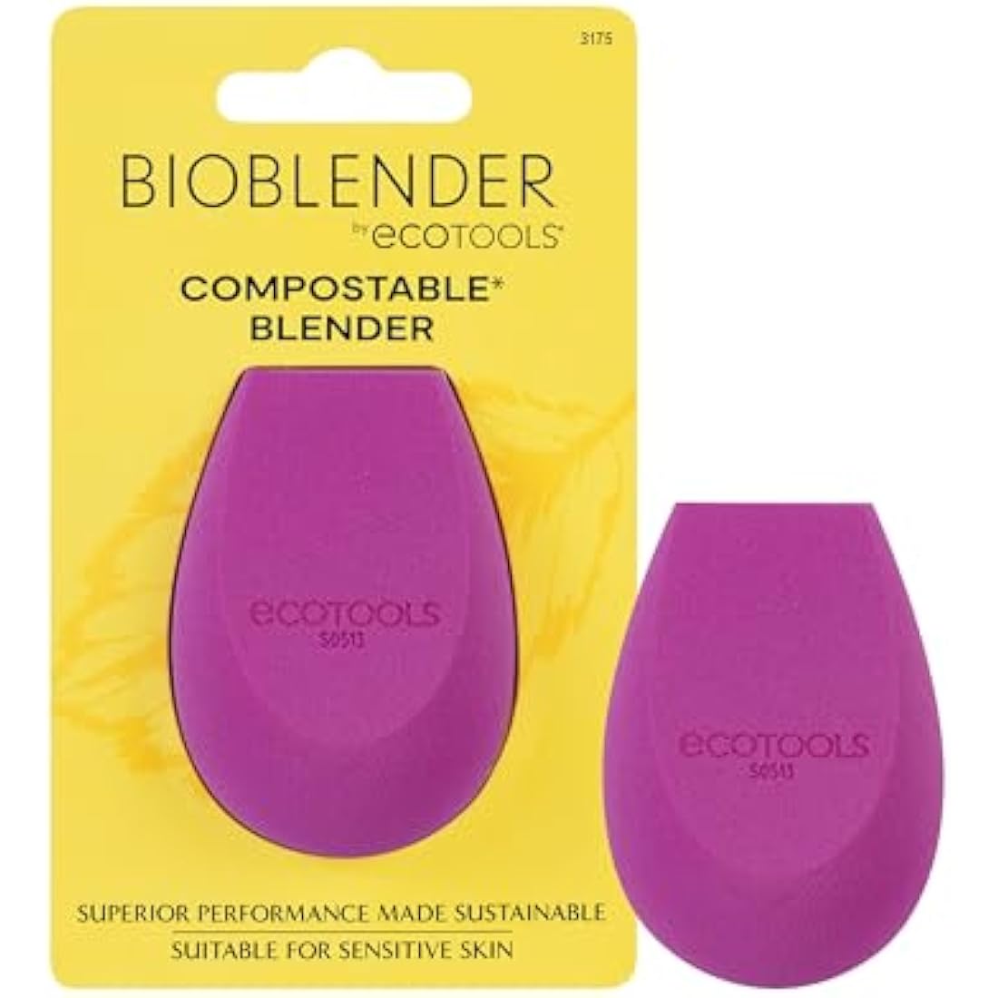 EcoTools Bioblender Makeup Sponge, Compostable Makeup Blending Sponge, Eco-Friendly, For Liquid & Cream Foundation, Base Makeup Coverage, Cruelty Free, Latex Free & Vegan, Purple, 1 Count