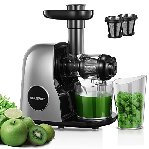 Juicer Machines, HOUSNAT Slow Masticating Juicers Whole Fruit and Vegetable, Professional Cold Press Juicer Extractor with Quiet Motor and Reverse