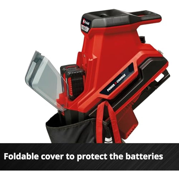 Einhell Power X-Change Cordless Garden Shredder - 3 Reversible Steel Blades, 25mm Branch Capacity, Large 55L Collection Sack - REDAXXO 36/25 Battery Powered Mulcher for Leaves and Branches