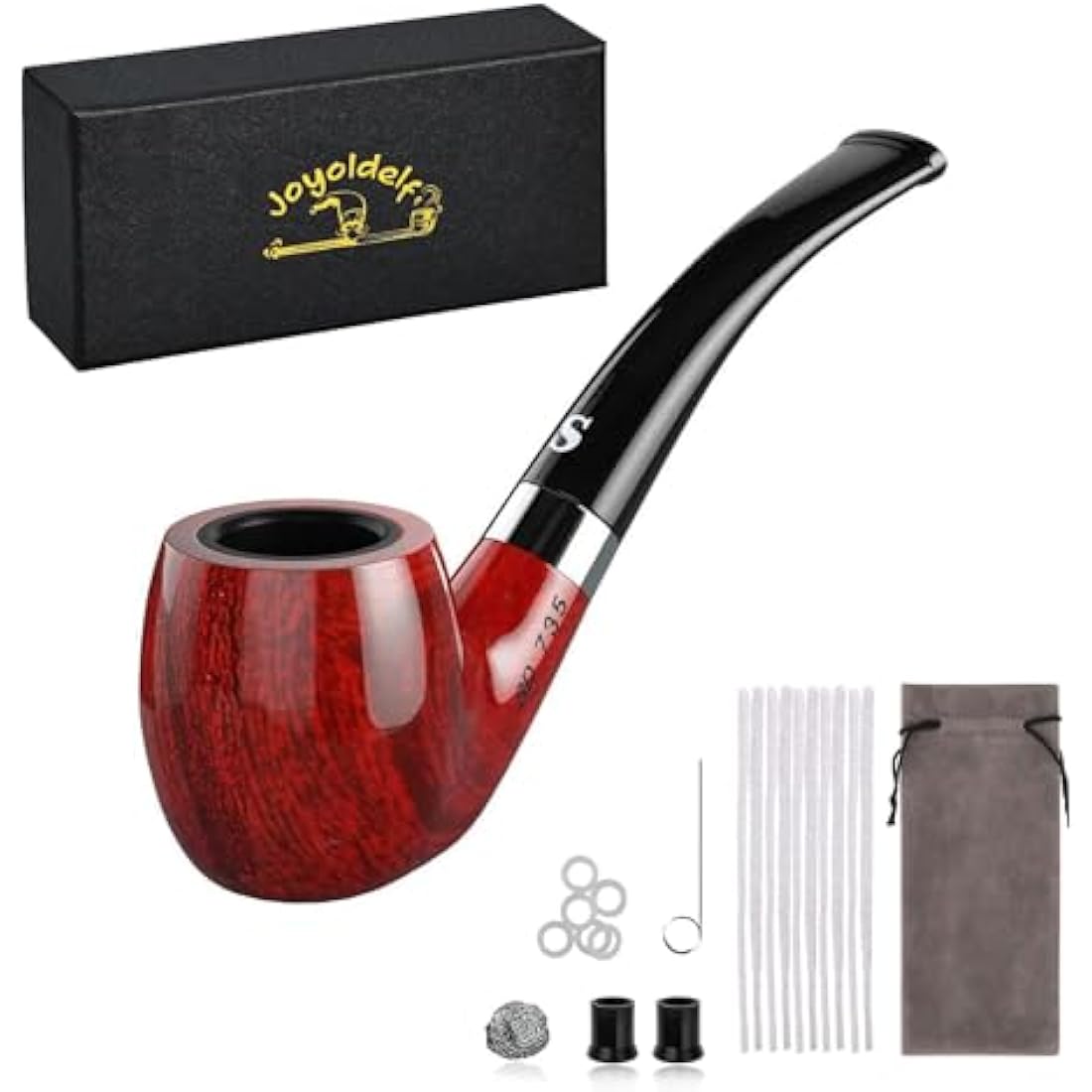 Joyoldelf Handmade Tobacco Pipe Set - Creative Smoking Pipe with Flat Bottom, Pipe Starter Kit for Beginner with Gift Box and Accessories