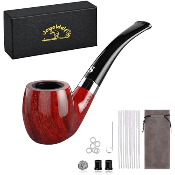 Joyoldelf Handmade Tobacco Pipe Set - Creative Smoking Pipe with Flat Bottom, Pipe Starter Kit for Beginner with Gift Box and Accessories