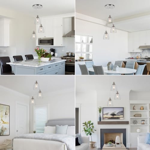 FORCOSO Industrial Glass Pendant Light, 3-Light Cone Shade, Brushed Nickel, Warm White, 1800 Lumen, 180W, Indoor, Kitchen, Bedroom, Living Room