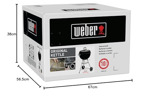 Weber Original Kettle Charcoal Grill, Ø 57cm Grill Area, BBQ Grill with Porcelain-Enamelled Lid & Bowl, Lid Thermometer, One-Touch Cleaning System - Black (14101004)