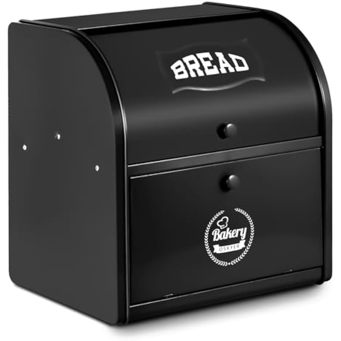 Dyserbuy 2-Layer Bread Bin, Bread Bins for Kitchen, Large Bread Box with Roll Top Lid, Metal Bread Container, Storage Bin for Fresh Loaves, Cookies, Pastries 30 x 25 x 33 cm (Black)